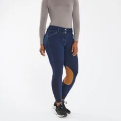 Piper Stretch Denim Curvy Fit Breeches By SmartPak- Knee Patch -Riding Outfit 35568 bluedenim 3